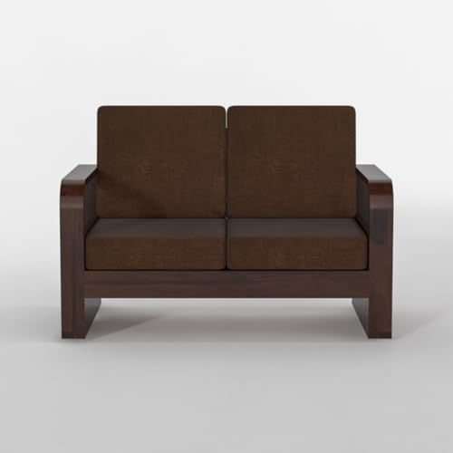 Image of Solid Sheesham Wooden 2 Seater Sofa for Living Room | Sofa with Side Pocket Storage & Cushion | Rosewood Sofa Set for Home (Walnut with Brown Cushion, 2 Seater)