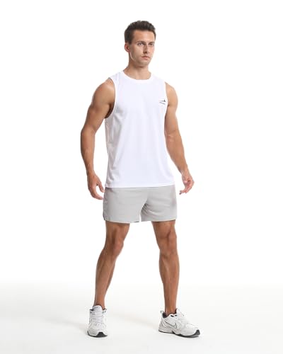 Men's Sleeveless Tank Top Running Gym Quick-Drying Vest Sports T-Shirt White M - Image 7