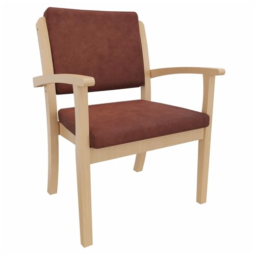 Erides Alexander XXL - Silla de servicio pesado con reposabrazos, haya maciza, acolchada, para obesidad de hasta 250 kg (tejido Profi Clean Como marrón, altura del asiento: 46 cm)