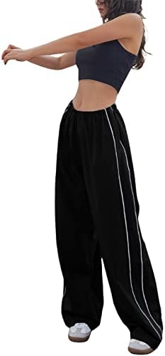 Lianlive Womens Parachute Pants Wide Leg Baggy Y2K Track Pants for Women(Black-XS)