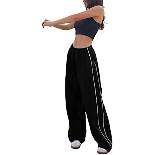 Springrain Womens Wide Leg Track Pants Slouchy Stripe Detail Jogger Sweatpants with Pockets