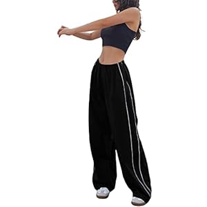 Women’s Parachute Pants Baggy Y2K Elastic Waist Wide Leg Track Pants Trousers