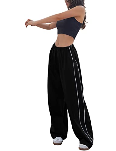 Springrain Womens Wide Leg Track Pants Slouchy Stripe Detail Jogger Sweatpants with Pockets