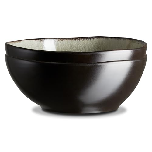 Peill+Putzler Germany 2er Set Poke Bowls, außen matt schwarz/innen grau, 900ml Volumen, große Schüsseln aus hochwertigem Steinzeug, Schalen in moderner unregelmäßiger Form