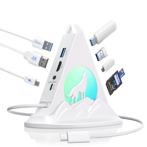 Hub USB C 8 en 1 multiport blanc avec HDMI 4K et lecteur SD pour MacBook Pro