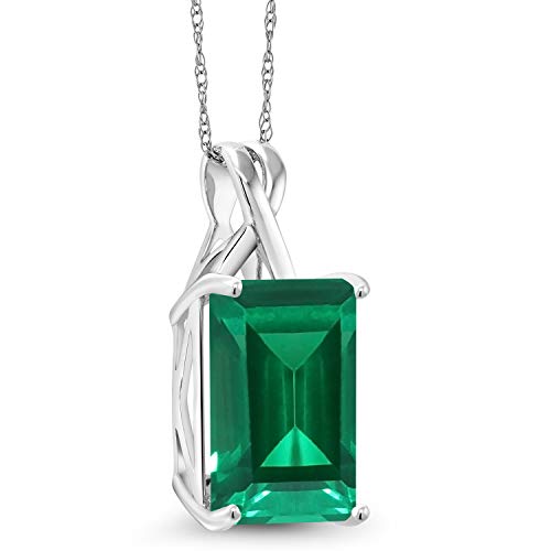 Gem Stone King 10K White Gold 14X10MM Emerald Cut Gemstone Birthstone Pendant Necklace | Gold Necklace For Women | With 18 Inch 10K White Gold Chain2