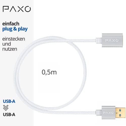 PAXO USB extension 0.5m, 10 Gbit/s (1.25 GByte/s), USB 3.2 Gen2 (3.0, 3.1), USB extension cable, A plug to A socket, white - Image 2