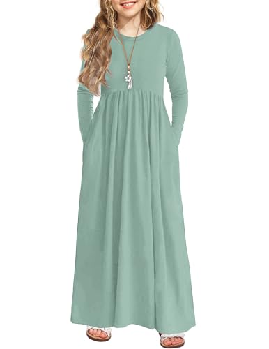 Image of Arshiner Girls Maxi Dress Long /Short Sleeve Casual Holiday Dress with Pockets for 5-13 Years