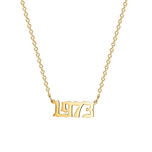 Glimmerst Birthday Year Necklace, 18K Gold Plated Stainless Steel Birth Year Number Pendant Necklace Memorable Anniversary Jewelry for Women 1973 Gold