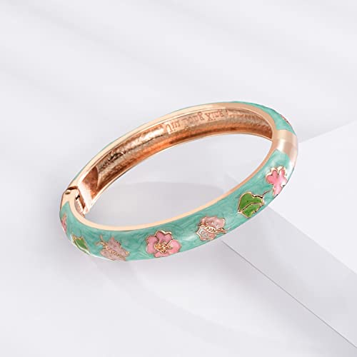 UJOY Cloisonne Bracelet Butterfly Gold Hinged Indian Bangles Flower Enamel Jewelry Bracelets Gift for Women 55A61-55A67 pink green - Image 3