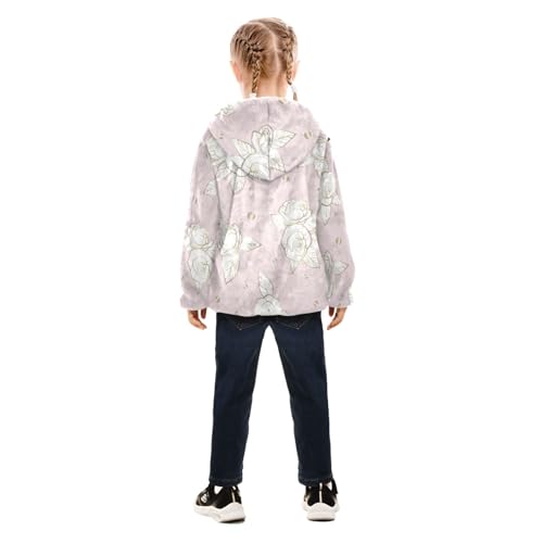 OTVEE Cream Gold Roses Flowers on Pink Kids Hoodie Jacket Fall Spring Full Zip Warm Outwear Coat4