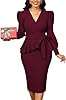 Burgundy Dress for Women Wear to Work Sexy Wrap V ... #1