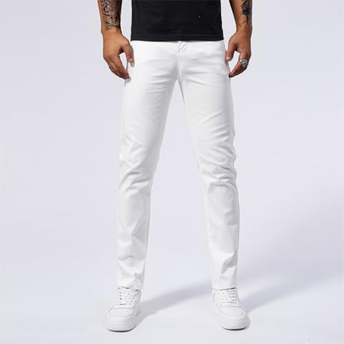 Jeans Pants Trousers Denim Stretch Slim Fit White Street Trendy Business Commuting Straight Leg Casual for Men(White,31)2