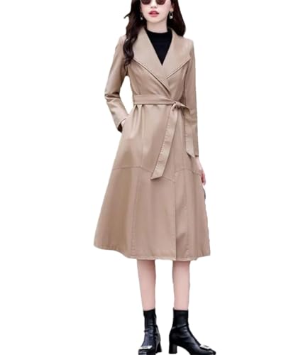 Trench en cuir de mouton chaud pour femme avec ceinture ajustée