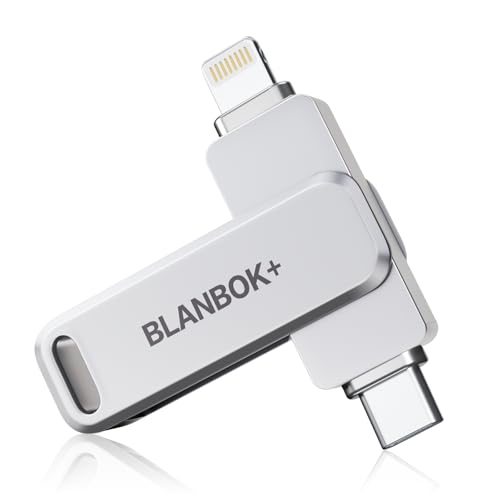 BLANBOK+ MFi Certified 256GB iPhone Photo Stick, USB Flash Drive for Photo/Video Backup, High-Speed Thumb Drive Compatible for iPhone/iPad/Android/PC (Silver)