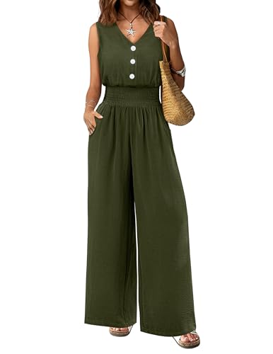 LOOKBOHO Jumpsuits Women Dressy Summer Fashion One Piece Sleeveless V Neck Wedding Guest Romper Outfit Clothes(AG,L)
