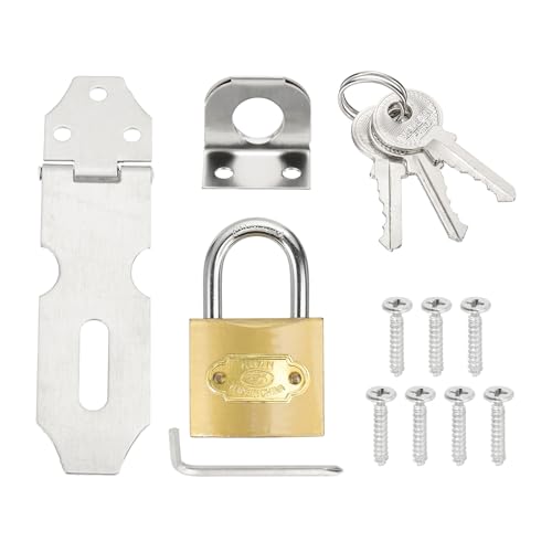 Image of PATIKIL 1 Pcs Stainless Steel Padlock Hasp, 3 Inch Lock Hasp Latch Door Slide Latch Locks Safety Packlock Clasp with Single Copper Lock and Screws for Cabinet Garden Yard Shed Closet