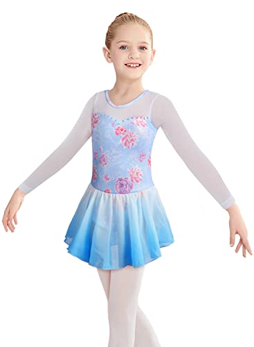 Girls Gymnastics Leotards with Skirt Ballet Tutu Dance Dress Toddler Kid Flutter Sleeve Mermaid Gymnastic Dancewear 2-11Y