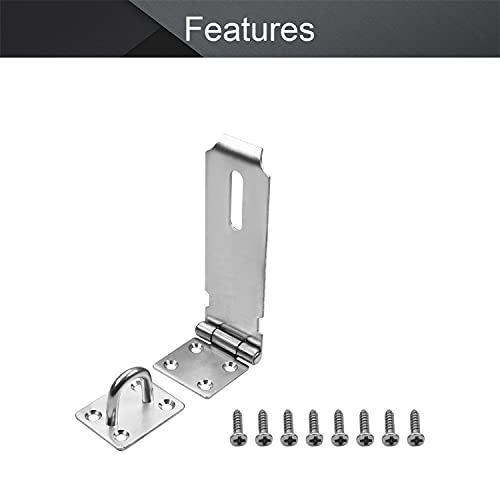 Image of MroMax Hasp Staple Padlock Latch, 167mm Length,Stainless Steel Furniture Cupboard Door Stainless Steel Silver Tone 1pcs