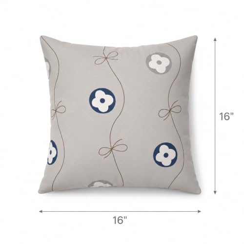 Image of Clasiko 16x16 Cushion Covers - Set of 5 Soft Cotton-Feel Decorative Pillow Covers | Ribbon Blossom, Flap Closure, Perfect for Sofa & Living Room