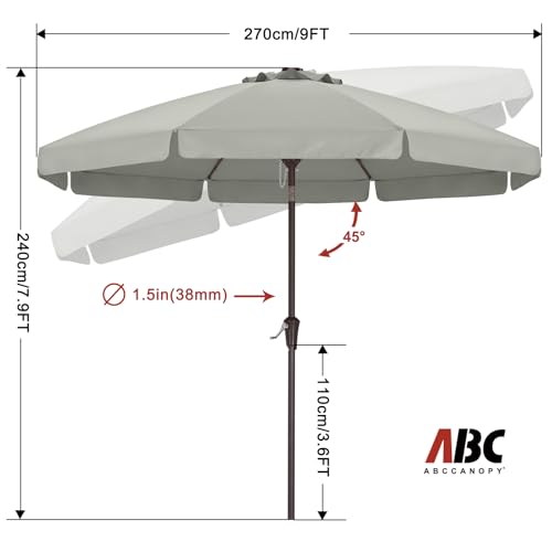 Image of ABCCANOPY 9ft Scalloped Patio Umbrella, Outdoor Table Umbrella with Tilt and Crank, Fiberglass Ribs Deck Umbrella for Patio, Pool, Garden, Picnic (Light Gray)