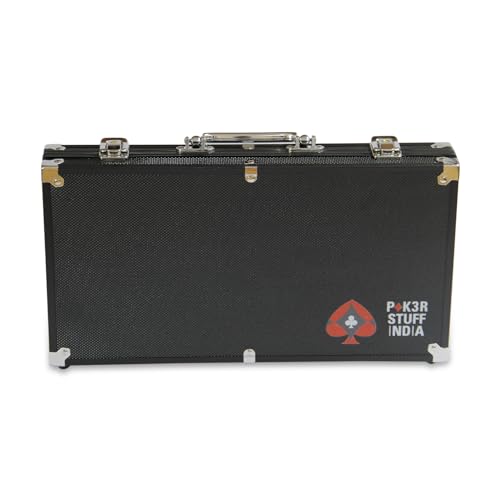 Image of POK3R STUFF INDIA Empty 300 Pc Black Aluminium Poker Chip Case - Durable Lockable Carrying Box | Portable Storage Organizer for Casino Chips, Poker Nights, Home Games & Tournaments (No Chips)