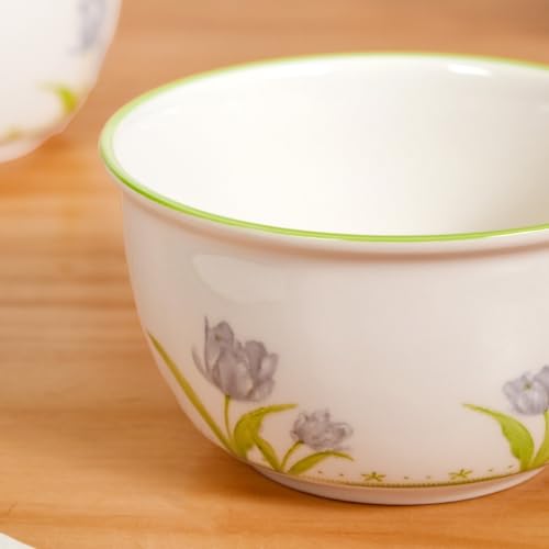 Image of Nestasia Set of 4 Ceramic Soup Bowl with Spoon (400ml) - Microwave Safe Bowl for Serving Soup, Curry, Dal, Custard, Kheer & Dessert | Floral Design Bowl Set Perfect for Gifting & Daily Use