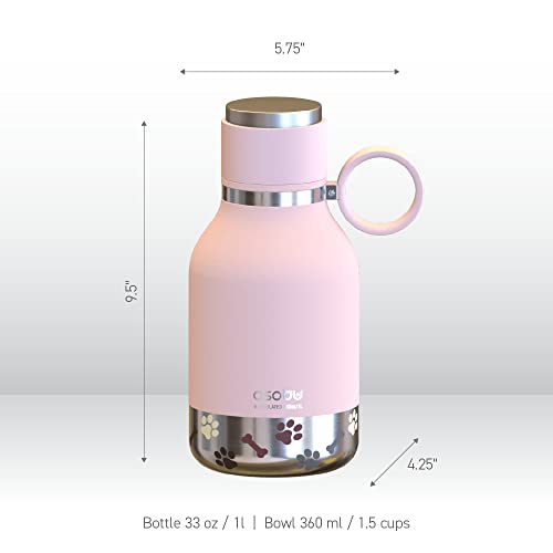 Asobu Dog Bowl Attached To Stainless Steel Insulated Travel Bottle For Human 33 Ounce With Detachable Dog Bowl (Pink) #TOP5
