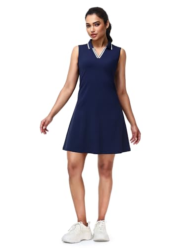Image of MIER Golf Dresses for Women V Neck Sleeveless Dress with Zip Pocket | For Tennis Pickleball Travel Casual, Soft Breathable, 4-Way Stretch Light Flowy, Ribbed Collar, Reflective Logo, Wrinkle Free