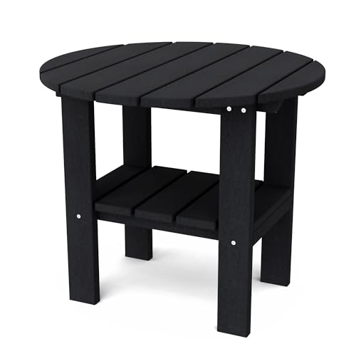 Wildridge Classic Round Side Table, Black - Outdoor Weather Resistant Recycled...