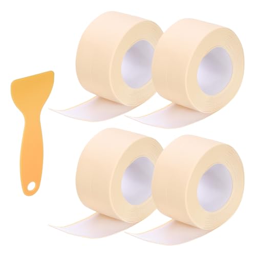 Image of Uxcell 4 Rolls Caulk Strip, 1.5 inch x 10.5Ft PVC Waterproof Self-Adhesive Sealing Tape for Kitchen Bathroom Toilet Sink Floor Corner Edge With Sealing Tool, Beige