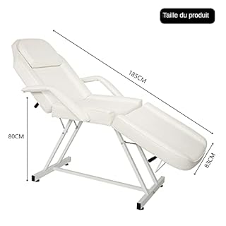LEADZM Table de Massage Pliante Professionnelle avec Tabouret à roulettes Legere Aluminium Housse Table Massage Lit Cosmétique Massage 3 Sections Portable Ergonomique Blanc