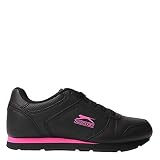Slazenger Damen Classic Turnschuhe Leder Sneakers Sport Schuhe Schnuerschuhe Schwarz/Kirschrot 7 (40)
