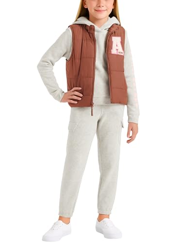 Image of AEROPOSTALE Girls Joggers Set - 3 Piece Puffer Vest, Pullover Hoodie and Cargo Jogger Sweatpants for Girls (Sizes: 4-16)