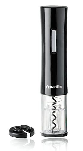 Qpractiko Tire-bouchon électrique noir en acier inoxydable, coupe-capsule inclus, ouvre jusqu’à 40 bouteilles, extraction rapide – Élégance et...