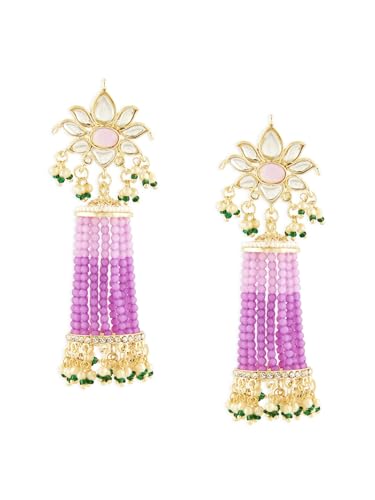 Zaveri Pearls Purple Beaded Hanging Kundan Jhumki Earring For Women-ZPFK18434