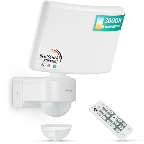 Oktaplex Cali Außenstrahler mit Bewegungsmelder und Fernbedienung 3000lm warmweiß 3000K Außenbeleuchtung 26W IP65 LED Strahler weiß