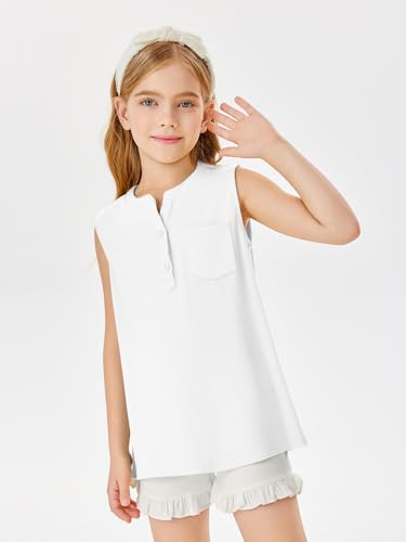 Batermoon Girls Tank Top Summer Cute Sleeveless T Shirt for Teen Henley Ribbed Button Casual Tee Blouse2