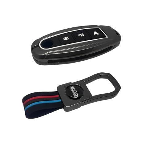 Image of BKN Luxury Metal Soft Car Key Shell with Keychain & Full Protection Key Cover Compatible with Nissan Micra | Sunny | Kicks | Teana | Magnite (3 Buttons Smart Key)
