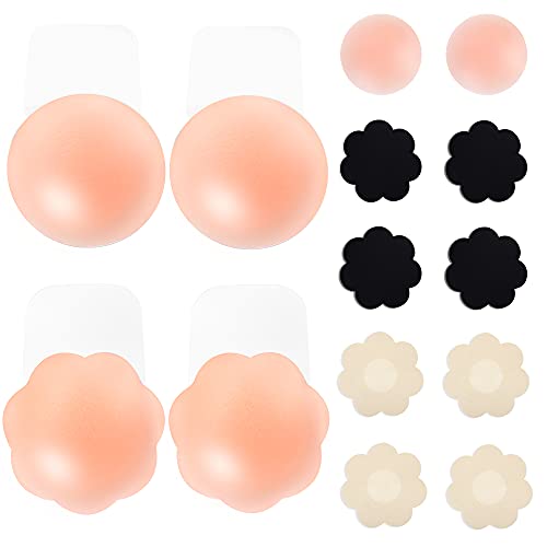 ONESING 16 Pcs Nipple Covers Sticky Bra Adhesive Bra for Lingerie Lift Pasties Bras for Women Reusable Pasties Invisible Bra Nippleless Breast Covers Petals Covers with Clip Set Silicone Bra
