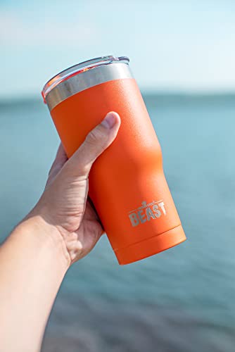 Beast Tumbler - 900 ml (30 oz), Orange | Reusable Stainless Steel, Vacuum Insulated Cup | with + 2 Straws & Cleaning Brush | Double Wall Travel Flask Perfect for Hot or Iced Coffee | BPA Free