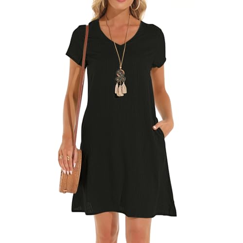 Robe midi en lin à manches courtes avec col en V fluide coupe ample L