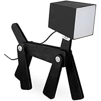 Relaxdays Lámpara Mesa Niños Perro, Luz Mesita Noche LED, Infantil, Madera, Articulada, para Cuarto de Niños, Negro