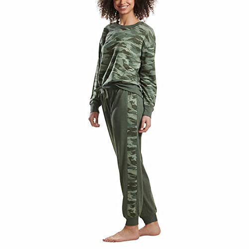 Splendid Women's 2-Piece Pajama Set Long Sleeve Crewneck Top Jogger Pants (Small, Olive Hıthr Camo)2