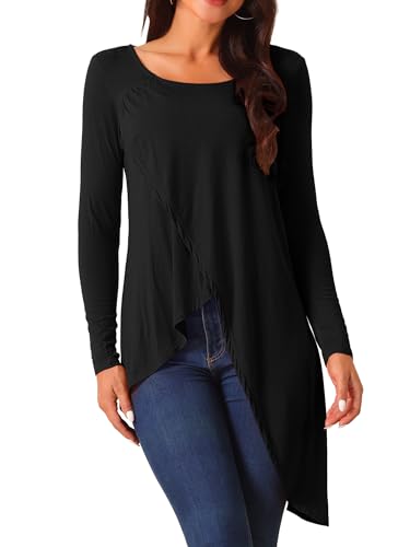 トップス acka asymmetry blouse pdoenfyud Women's long sleeve shirts Asymmetrical Neck