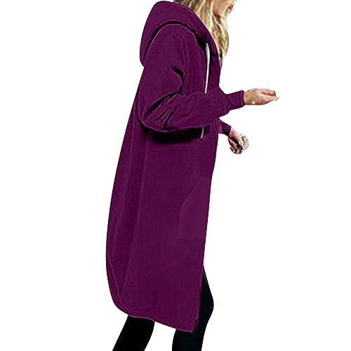 Long Hoodies for Women Zipper Fleece Hooded Jacket Fall/Winter Lightweight Casual Tunic Sweatshirts with Pockets