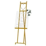 GALAGLAM Metal Easel Stand for Sign, Heavy Duty Floor Easel for Displaying Paintings, Posters, Picture Frames & Wedding Signs, Gold