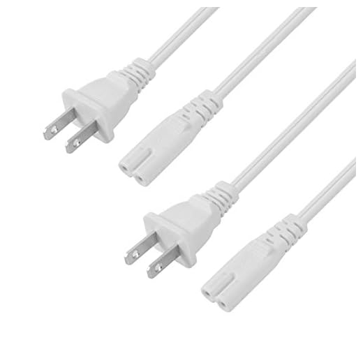 VSEER 2-Pack UL Listed SPT2 18AWG 2 Prong Figure-8 Non-Polarized Universal Replacement Power Cable Cord (NEMA 1-15P to IEC C7),White (1FT)