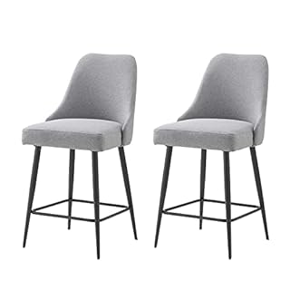 Ball & Cast Bar Sools Counter Height Set of 2 upholstered Grey Fabric with Black Metal Legs, 24 inch Height, HSA-D003B-24 (B0921LP154)