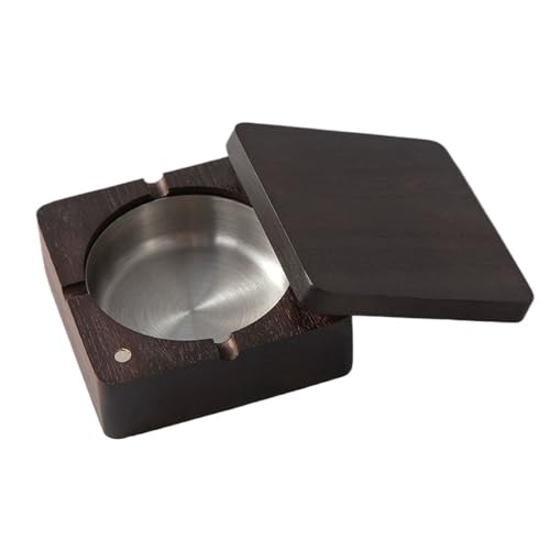 Decorativo Moderno Cenicero cuadrado con tapa Cenicero de madera Cenicero de succión magnética de acero inoxidable, for el hogar, oficina, restaurante, jardines, etc. Cigarrillos Cenicero Eliminación(